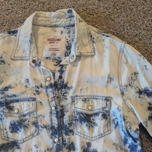 Mossimo Blue Tie-Dye Chambray Shirt - Snap Buttons Western - Lightweight